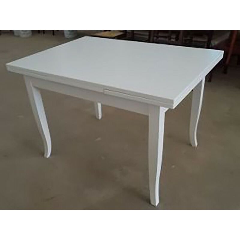 Tavolo Rettangolare Allungabile in Legno Piedi a Sciabola Bianco 100 x 70  Dimensione Tavoli: 100 x 70 + 2 allunghe 40 cm