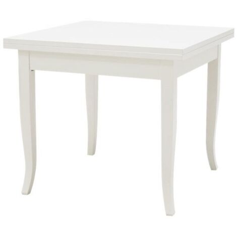 Tavolo Quadrato Allungabile a Libro Piedi a Sciabola  Colori Legno: Bianco Opaco - Dimensione Tavoli: 80 x 80 - Dimensione aperto: 160 x 80