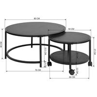 Table Basse, Set de 2 Table Basse, Multifonction Rondes Table de Salon Table d'appoint de CanapÃ©  Plateau en Bois avec Structure en MÃ©tal 80x80x40cm, 50x50x36cm