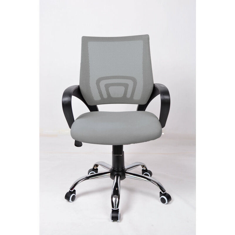 Silla De Oficinacon ruedas respaldo alto malla y asiento tela gris. escritorio operativa hispano hogar 75442 brazos