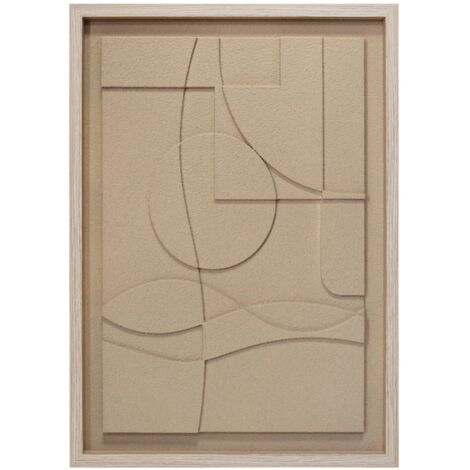 Cuadro texturizado con un diseño abstracto en color beige y un marco de madera 70x50cm
