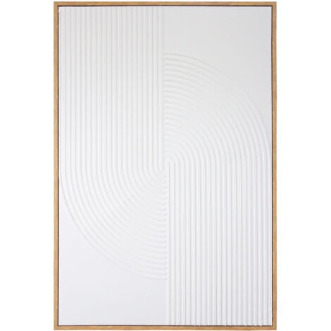 Cuadro enmarcado con un diseño geométrico en relieve de color blanco 92x62cm