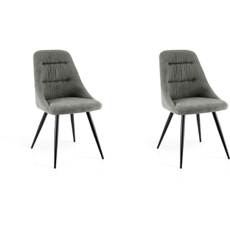 Set de 2 sillas de comedor, Volt en textil gris y metal negro, 88x50x53 cm (1/4)