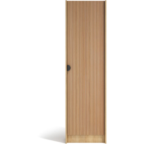 Herdasa, Zapatero alto NUX en melamina, 175x50x24cm - roble dorado y puertas efecto vallado