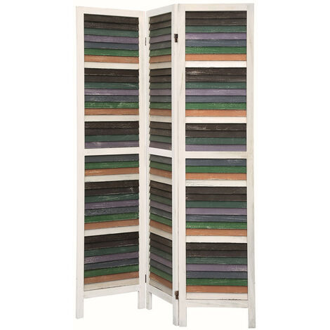 Biombo mampara de separación en madera de pino multicolor, diseño PROVENZA Blanco.