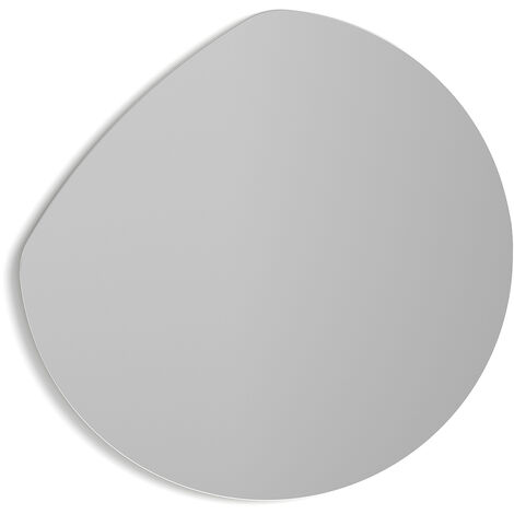 Espejo redondo asimétrico de la colección LUNE, de 50cm de diámetro, en MDF lacado en color blanco.