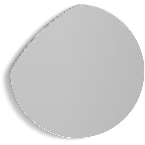 Espejo redondo asimétrico de la colección LUNE, de 38cm de diámetro, en MDF lacado en color arena.