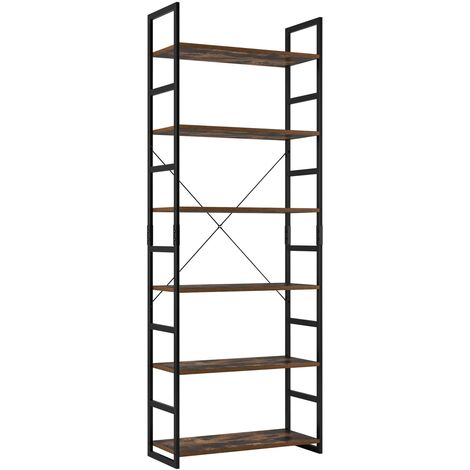Bamny Ladder Shelf 6 Tier Bookshelf, Dark Walnut Ladder Bookcase Uk