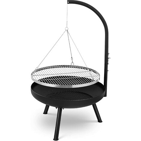 Bamny Rotating grill, 70 * 70 * 120cm, grill with fire bowl (Ø70 * H39cm), grill grate (Ø64.5cm) & chain, 4 levels of height adjustment for grill grate, tripod charcoal grill for garden yard, for 8-12 people