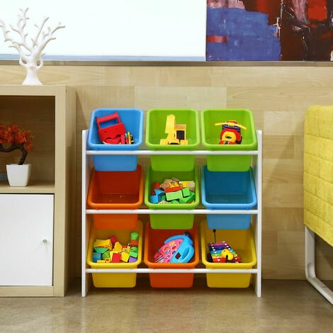 Bamny Children Toy&Book Storage Rack 9 Boxes Wooden Bedroom Playroom Organizer Unit