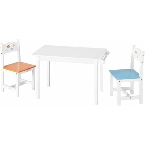 Bamny Kids Table and Chair Sets Toddler Furniture Dinner Table Activity Table for kids Drawing Paper Roll Holder Bamny Wooden Child Play Desk with 2 Colour Chairs 84x48x50cm