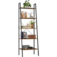 Bamny Ladder Bookshelf Shelving Unit 5 Tier Bookcase Plant Stand Leaning Shelves Storage Rack Metal Frame 56x38.5x171cm