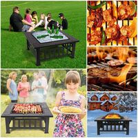 Bamny Fire Pit, Outdoor 3 in 1 Fire Pit Table,Garden Brazier,Barbecue / Heating Fireplace, BBQ Terrace with Grill, Waterproof Cover, Spark Protection Cover,Log Poker, Party / Patio / Camp