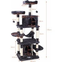 BAMNY Large Cat Tree, 170cm Cat Tower with Fluffy Balls/Perch Hammock/Rope, Tall Scratching Post&Activity Centre for Cats (Black)