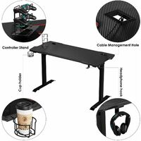 Bamny Large Black Gaming Computer Desk with Free Full Mousepad 138.5x59x76.5cm PC Desk with Adjustable legs Home Office with Headphone Hooks and Cup Holder Great Gift for Your Son