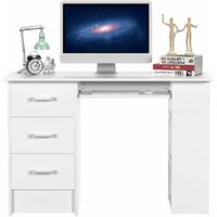 Bamny White Desk Computer Table PC Workstation with 3 Drawers & 3 Shelves Storage Unit