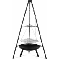 Bamny BBQ Fire Pit with Height-Adjustable Swivel Hanging Grill, Metal Fire Brazier φ54.5cm, Tripod 152cm and Adjustable Chain, Fire Bowl for 8-9 People, for Garden, Party, Back Yard, Camping