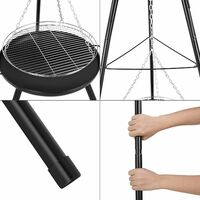 Bamny BBQ Fire Pit with Height-Adjustable Swivel Hanging Grill, Metal Fire Brazier φ54.5cm, Tripod 152cm and Adjustable Chain, Fire Bowl for 8-9 People, for Garden, Party, Back Yard, Camping