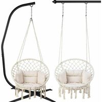 Bamny Swing Chair Hanging Rope Seat Net Chair w/Cushion Garden Macrame Swing UK Stock