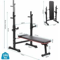 BAMNY Folding Weight Bench with Barbell Rack, Multifunction Fitness Bench with Dips Stations, 5 Adjustable Heights, for Home Workout, Adjustable Backrest, Max Load 200kg