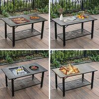 BAMNY 4-in-1 Fire Pit Table, Multifunctional BBQ Table ,Garden Patio Heater/BBQ/Ice Pit/Table with BBQ Grill Shelf,Poker, Mesh Screen Lid for Camping Picnic Campfire Patio Backyard