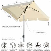 BAMNY 200 x 125 cm Parasol, Tilt Bar Market Umbrella, Rectangular Garden Umbrella, Patio Parasol, Sun Shade for Garden, Balcony, Patio, UV 50+Beige