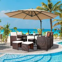 BAMNY 9 Piece Rattan Garden Furniture Set, Outdoor Rattan Garden Dining Set 8 Seater Patio Dining Table and Chairs for Lawn, Backyard, Poolside