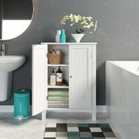 Bamny Bathroom Storage Cabinet Floor Cabinet Free Standing Cupboard White Bathroom Furniture Organiser with 2 Doors Wooden 58x28x80cm
