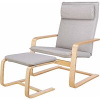 Bamny Recliner Chair with Footrest Solid Wood Rocking Chair Relaxing Lounge Chair Living Room Armchair with Removable Cushion Seat Grey