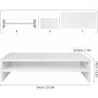 Bamny Wood Monitor Stand Desk Monitor Screen Riser with Storage Shelves for PC Laptop Monitor Printer 54x25.5x14cm White