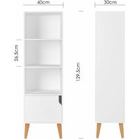 Bamny White Bookcase 4 Tiers Bookshelf Slim Cabinet 4 Cubes Shelving Unit with 1 Door 40x30x129.5cm
