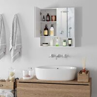 Bamny Bathroom Mirror Cabinet Wall Mounted Mirror Storage Cupboard Wooden Frame Shelf Adjustable with 2 Doors Mirror Organizer Unit 58x53x13 cm