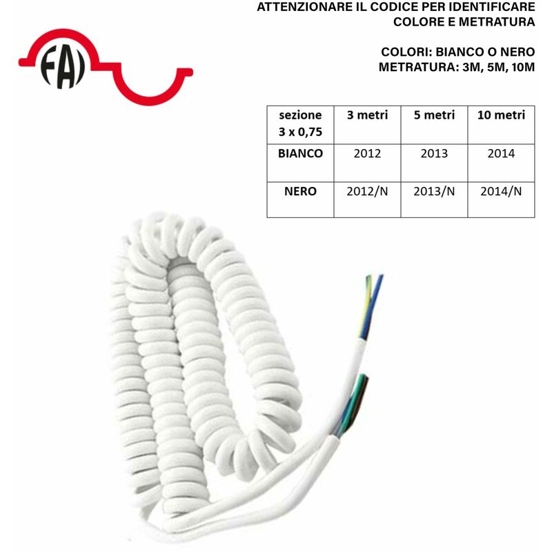 Prolunga 5 mt: Spina e presa 10A, Bianco - Cavo 3G0,75 mm²