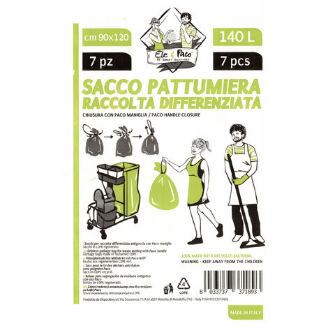 SACCHI AMBRA TRASPARENTI BUSTE SPAZZATURA LDPE RESISTENTI 90x120 - 80 MICRON  - 1KG 7PZ CON PACO MANIGLIA