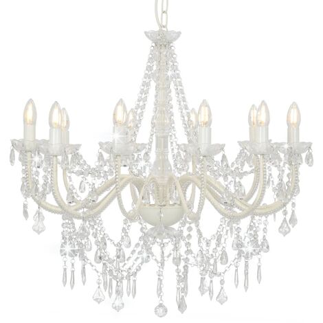 Lampadario con Perline Bianco 12 Lampadine E14