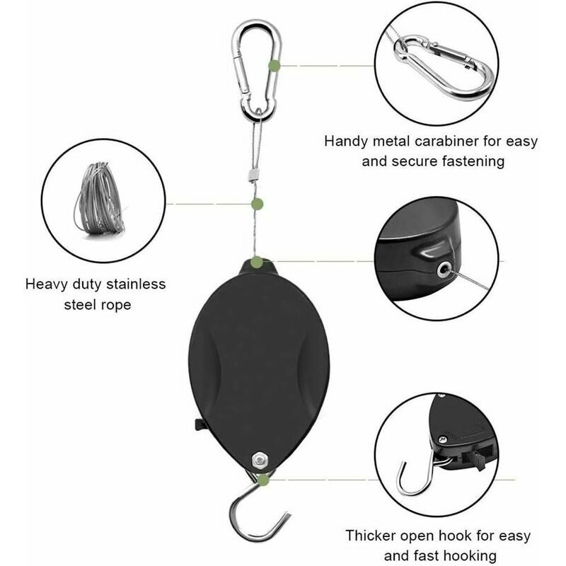 KLINNA - Lot De 2 Crochets Rétractables Pour Plantes - Réglables, Portée 15kg - Pour Pots Suspendus, Mangeoires - Blanc