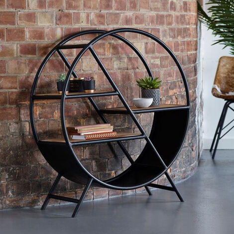 Upcycled Industrial Mintis Iron Wooden Round Bookcase