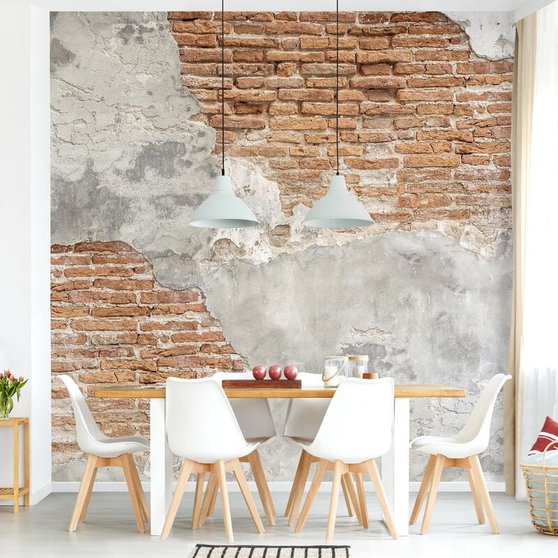 Carta da parati adesiva effetto pietra - Muro Di Mattoni Shabby Dimensione  HxL: 190cm x 288cm