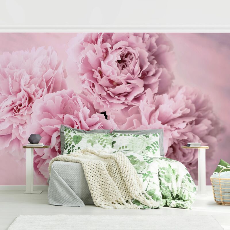 Carta Da Parati Fiori Natura Peonie Rosa 368x254 cm - Include