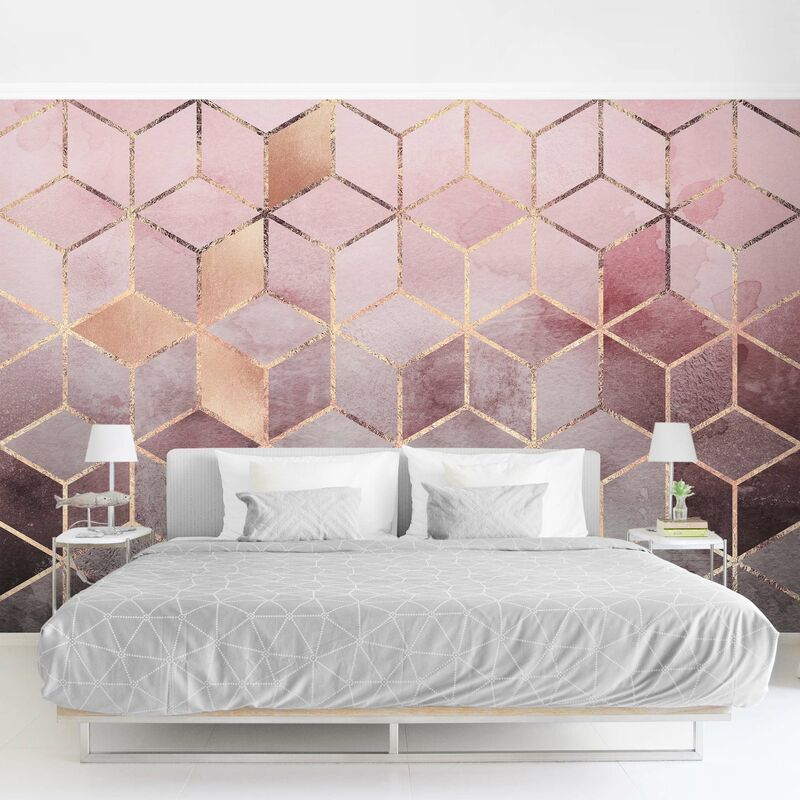 Carta da parati - Rosa Grigio d'oro Geometria - Orizzontale Dimensione HxL:  190cm x 288cm Tessuto non tessuto