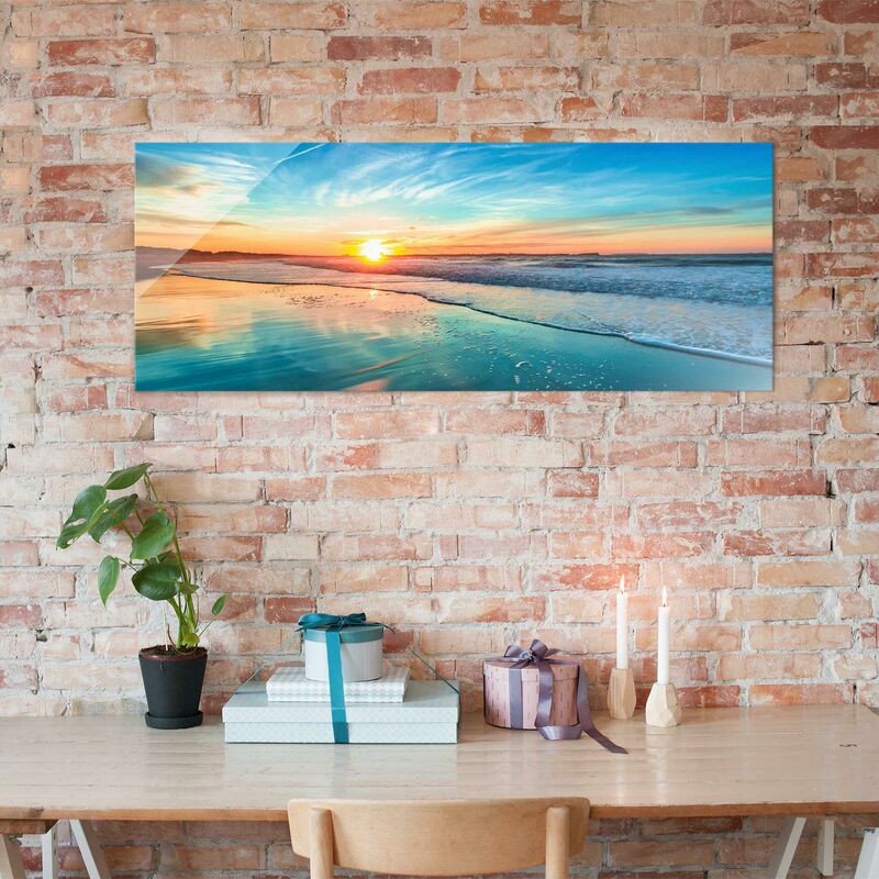 Quadro in vetro - Romantic Sunset By The Sea - Panoramico Dimensione HxL:  20cm x 55cm