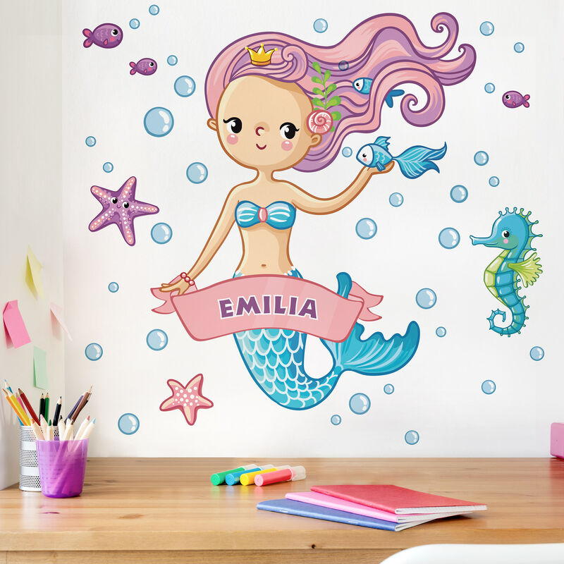 Adesivi murali bagno sirena fiaba casa vacanza mare porta della camera dei  bambini decorazione in vetro decalcomanie in vinile A3 grigio 101x57 cm :  : Prima infanzia