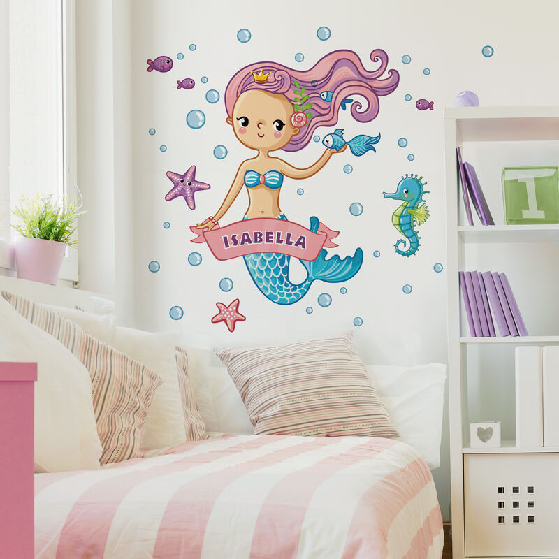 Adesivi murali bagno sirena fiaba casa vacanza mare porta della camera dei  bambini decorazione in vetro decalcomanie in vinile A3 grigio 101x57 cm :  : Prima infanzia