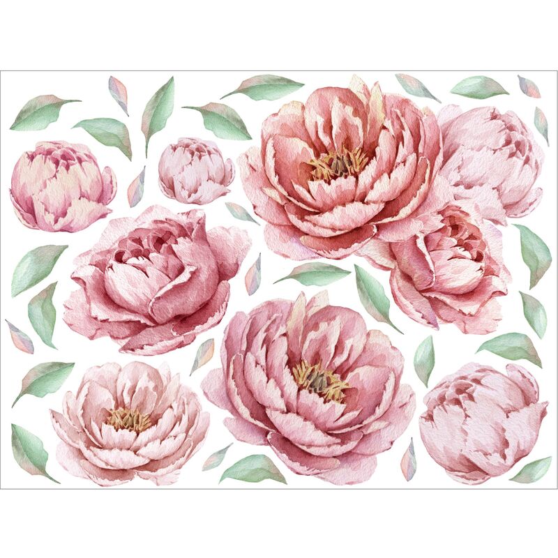 Adesivi murali fiori - Set di peonie - Stickers pareti Dimensione LxH: 40cm  x 60cm