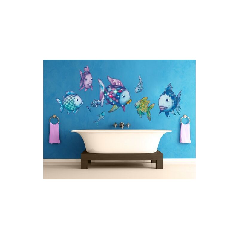 Adesivi murali bambini - Arcobaleno - Set di pesciolini colorati - Stickers  cameretta Dimensione LxH: 52cm x 105cm