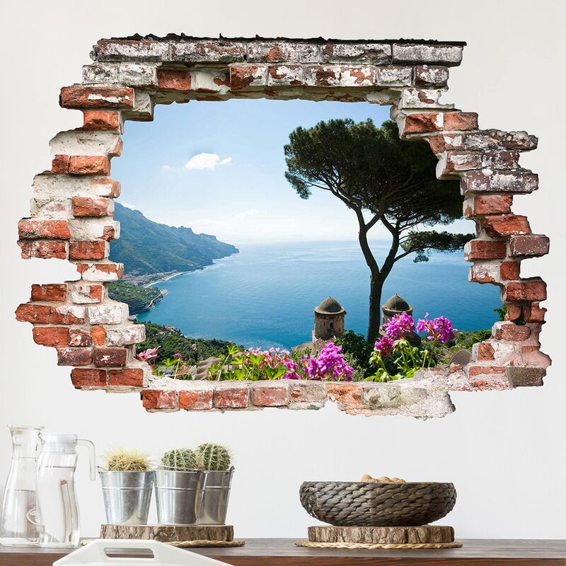 Adesivo murale 3D - View From The Garden On The Sea - orizzontale 3:4  Dimensione LxH: 30cm x 40cm