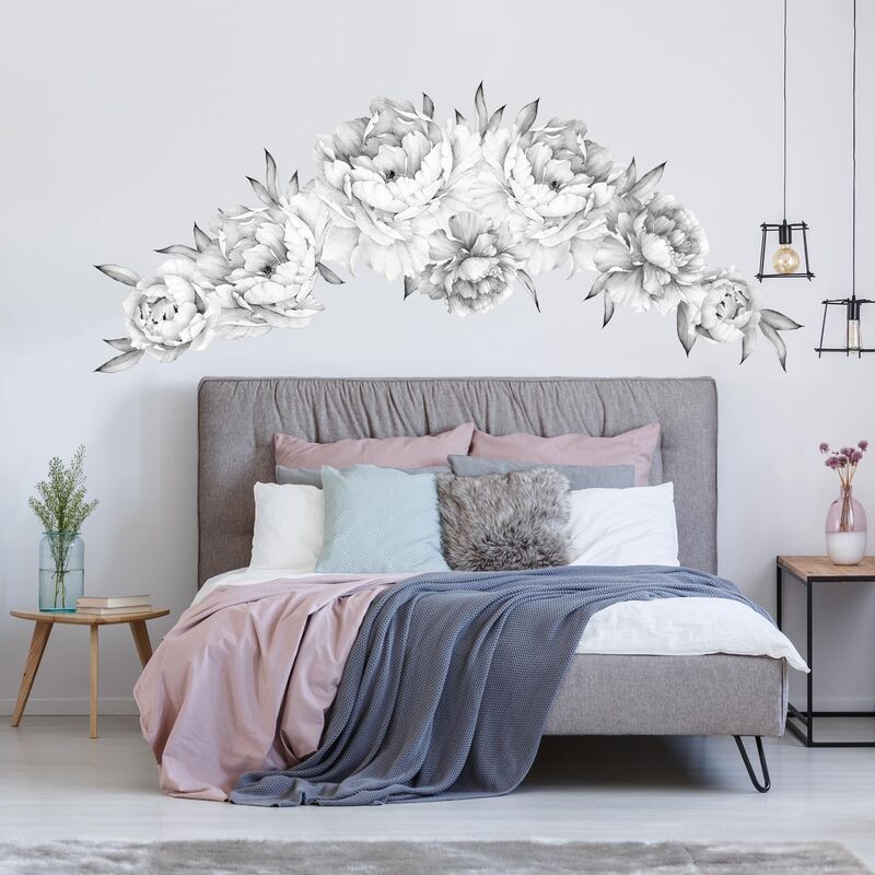 Adesivo murale fiori Set di peonie bianco e nero scuro Stickers per pareti  Fiori per pareti -  Italia