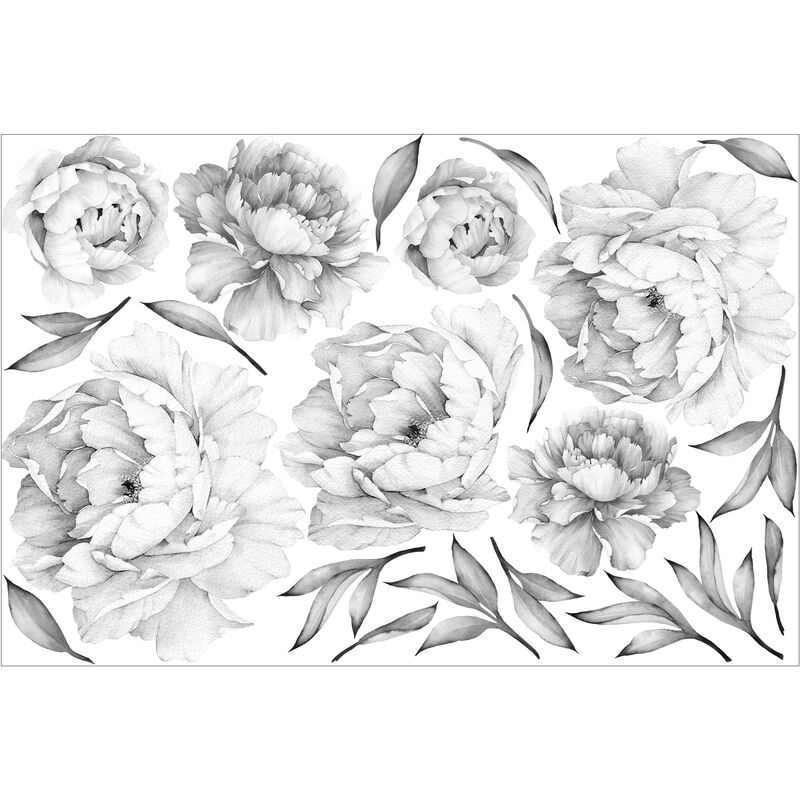 Adesivo murale fiori Set di peonie bianco e nero scuro Stickers per pareti  Fiori per pareti -  Italia