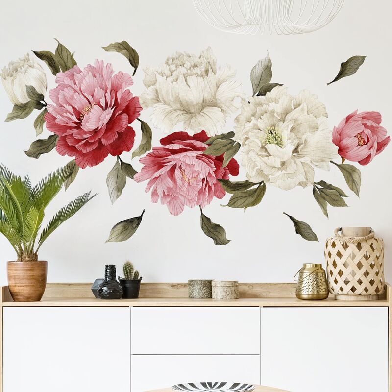 Adesivi murali fiori - Set di peonie - Stickers pareti Dimensione LxH: 40cm  x 60cm