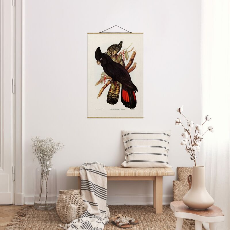 Appendiabiti pannello di legno Illustrazione Vintage Black Cockatoo Nero Oro  su